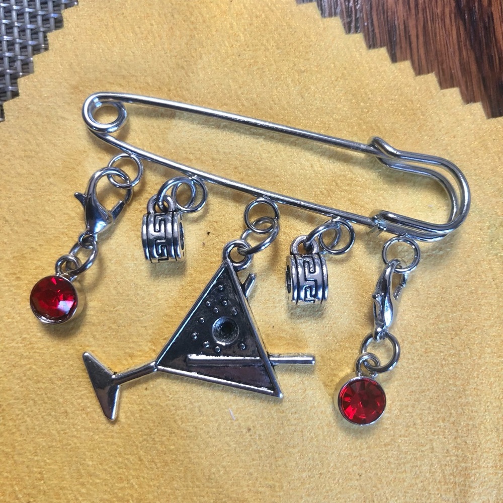 NWT, Handmade by A Charmed Life. Martini Charm, 2 Bails & Red Crystals